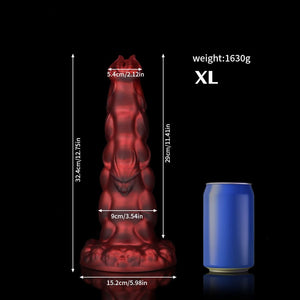 Sphinx Crimson Fantasy Knot Dildo for Ultimate Pleasure showcasing size and design details