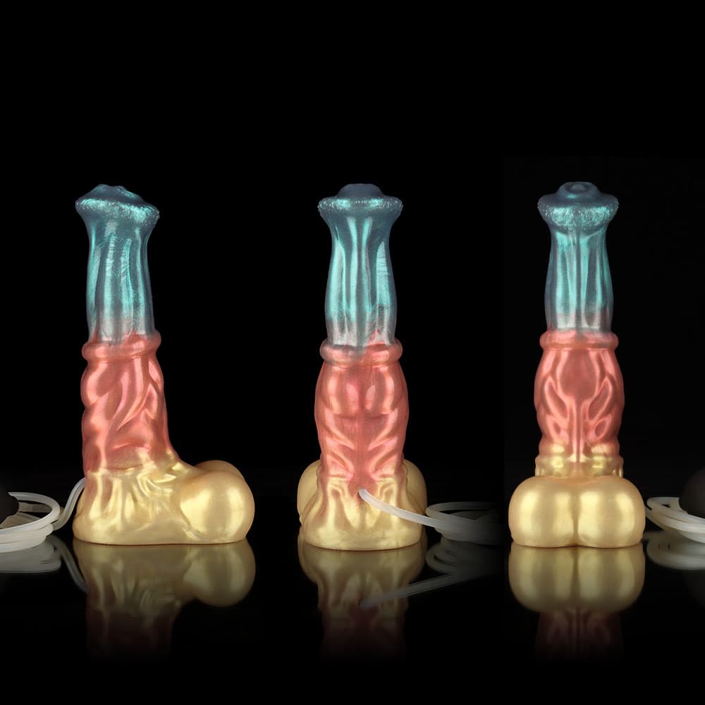 Knotdildo Neptune Ejaculating Dildo – Red Blue Gold Fantasy Silicone Dildo