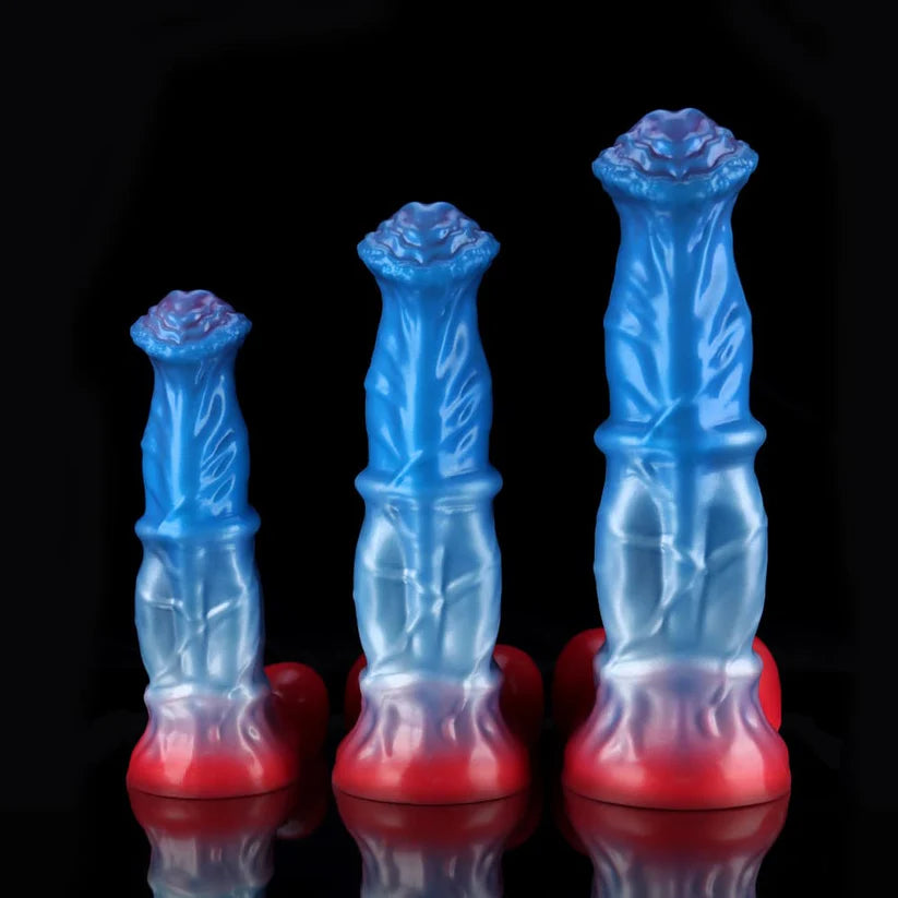 Knotdildo White Colt Fantasy Dildo – Blue Red Gradient, Textured Knot Design