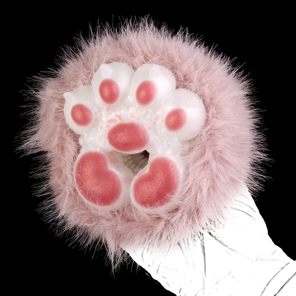 Knotdildo Plush White Paws Male Masturbator – Soft Furry Stroker Sleeve