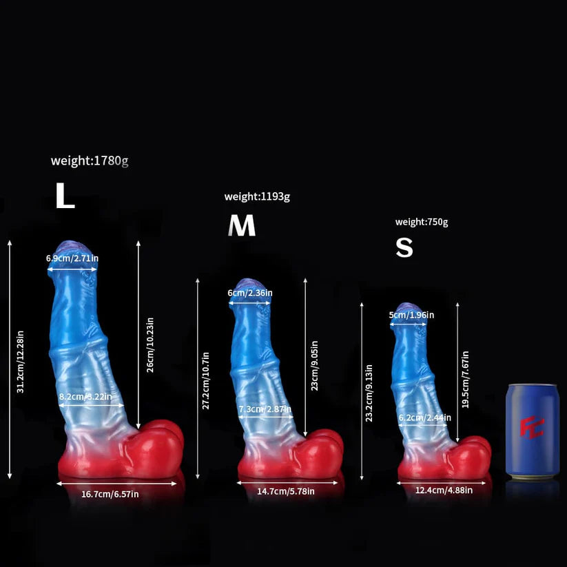 Knotdildo White Colt Fantasy Dildo – Blue Red Gradient, Textured Knot Design