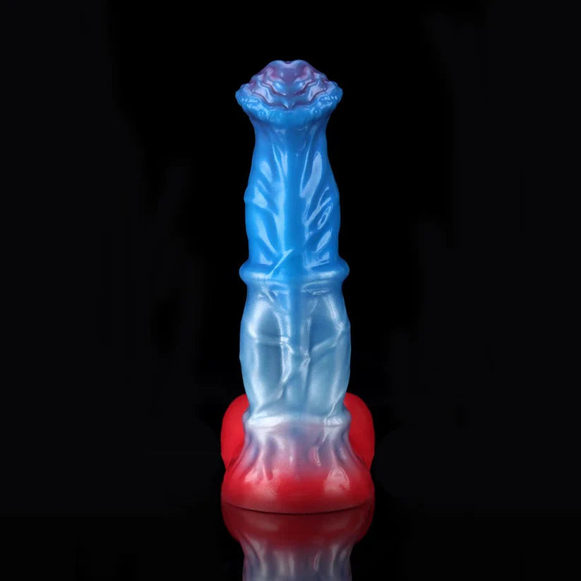 Knotdildo White Colt Fantasy Dildo – Blue Red Gradient, Textured Knot Design