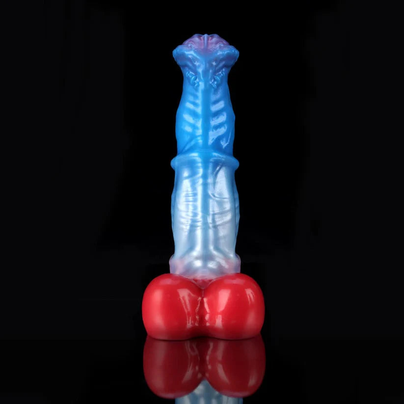 Knotdildo White Colt Fantasy Dildo – Blue Red Gradient, Textured Knot Design