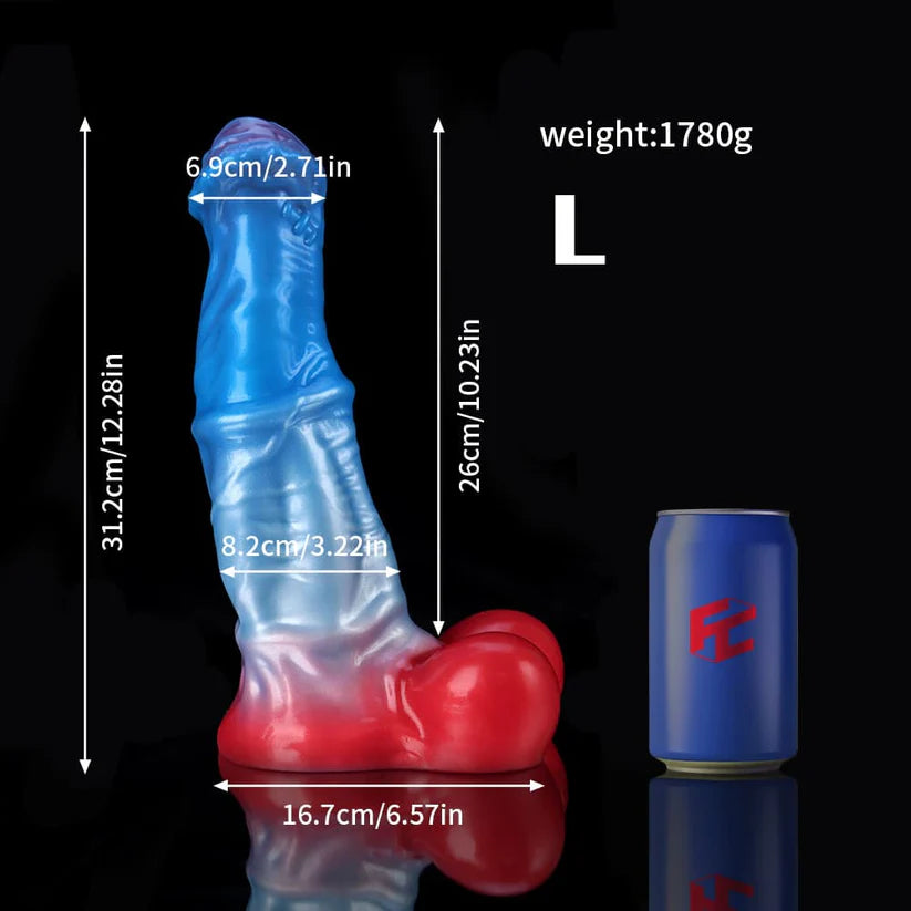 Knotdildo White Colt Fantasy Dildo – Blue Red Gradient, Textured Knot Design