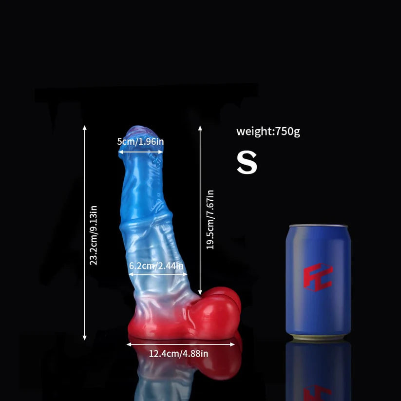 Knotdildo White Colt Fantasy Dildo – Blue Red Gradient, Textured Knot Design