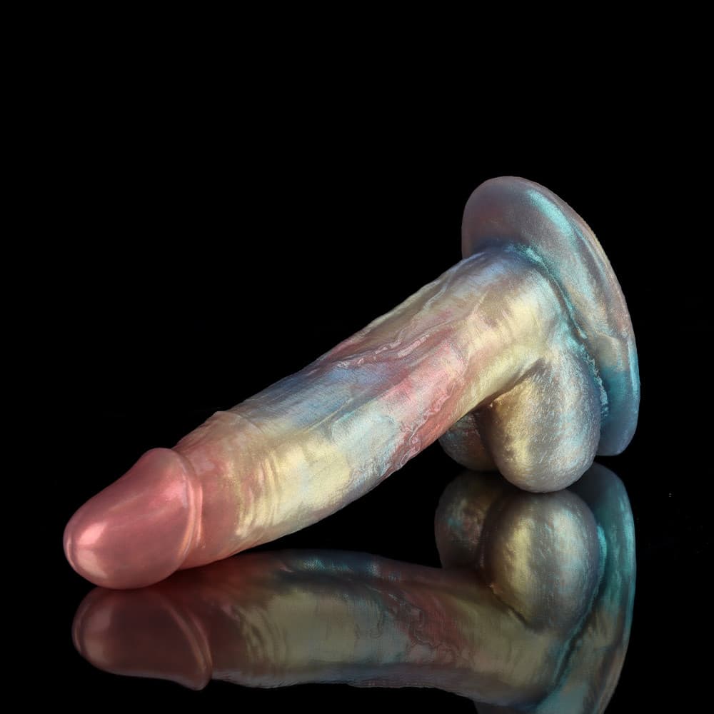 Knot Dildo in shimmering colors, featuring the Gentleman Rainbow Fantasy Dildo design for unique experiences