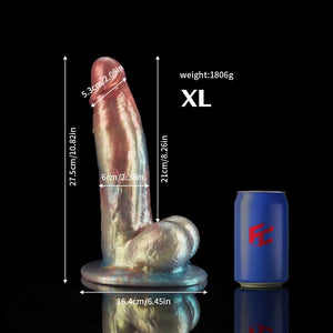 Gentleman Rainbow Fantasy Dildo in XL Size with Realistic Design and Measurement Details