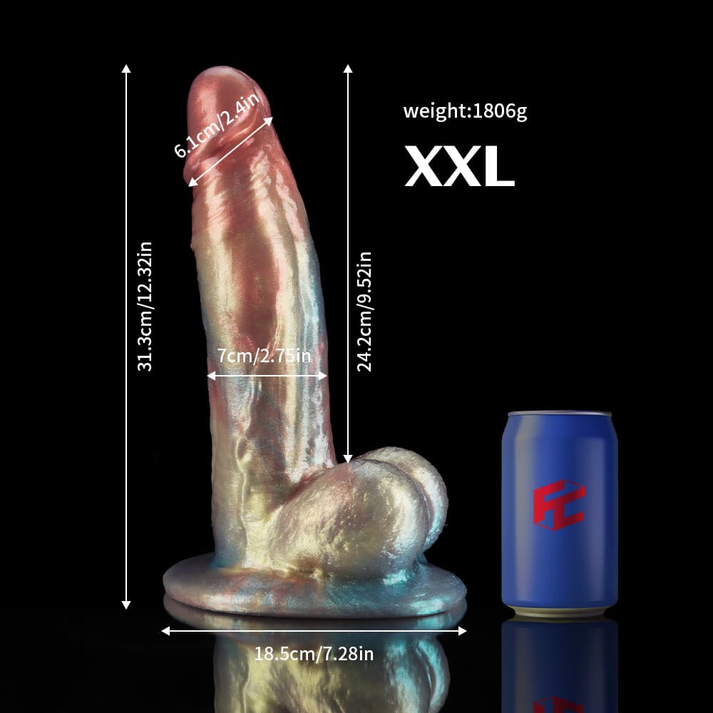 Gentleman Rainbow Fantasy Dildo in XXL size with vibrant colors and realistic design for pleasure.