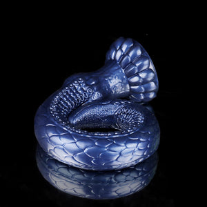 Knot Dildo Eel Blue Oversized Tentacle Anal Plug with detailed texture and a spiral design