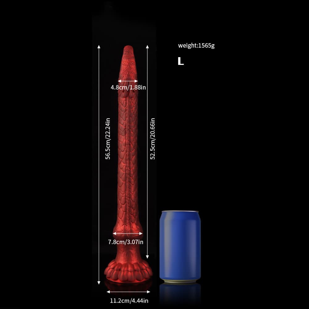 Knot Dildo Eel Crimson Tentacle Dildo for Ultimate Pleasure displayed beside a soda can for size comparison