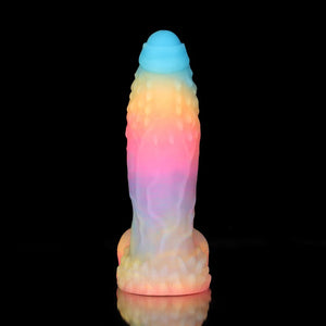 Knot Dildo White Zephyr Blue Yellow Purple Knot Dildo with a multi-colored soft silicone design