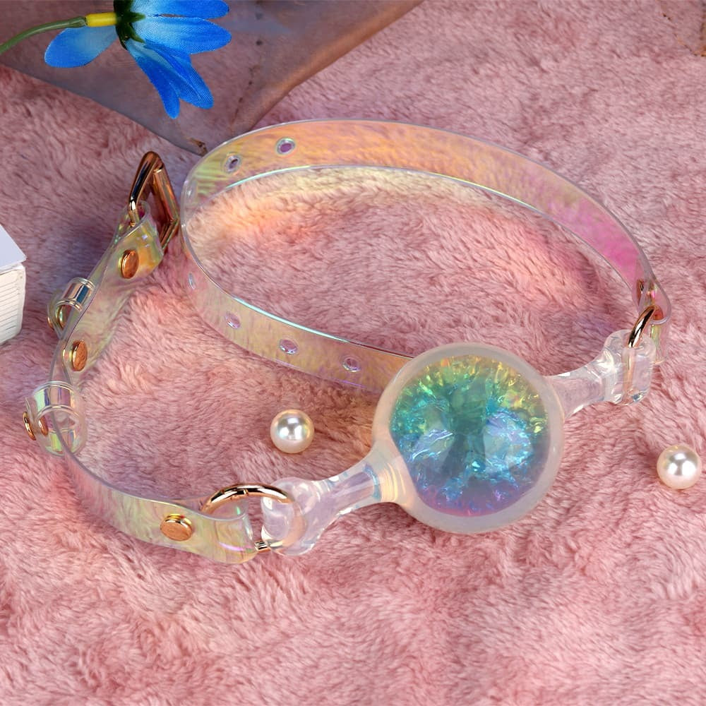 KnotDildo Colorful Crystal Ballgags - Discreet Pleasure with a transparent strap and iridescent crystal ball