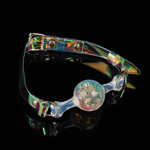 KnotDildo Colorful Crystal Ballgags - Discreet Pleasure with an iridescent strap for adult fun.