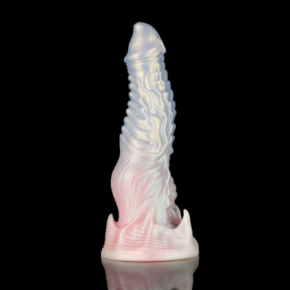 KnotDildo-Ghostly Pink Fantasy Monster Knotted Dildo with unique textures and soft shimmering finish