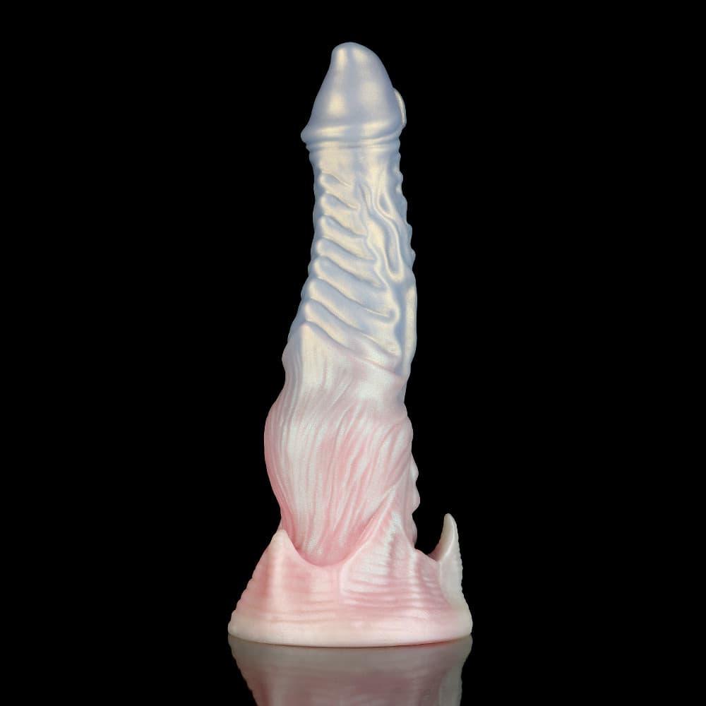 KnotDildo-Ghostly Pink Fantasy Monster Knotted Dildo with a textured surface and vibrant colors