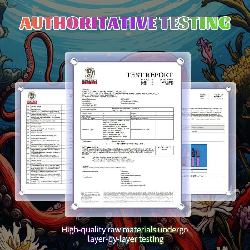 Test report showcasing high-quality materials for KnotDildo-Ghostly Pink Fantasy Monster Knotted Dildo