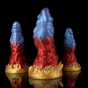 KnotDildo Leo Gradient Red Purple Gold Fantasy Dildo with textured design and vibrant colors