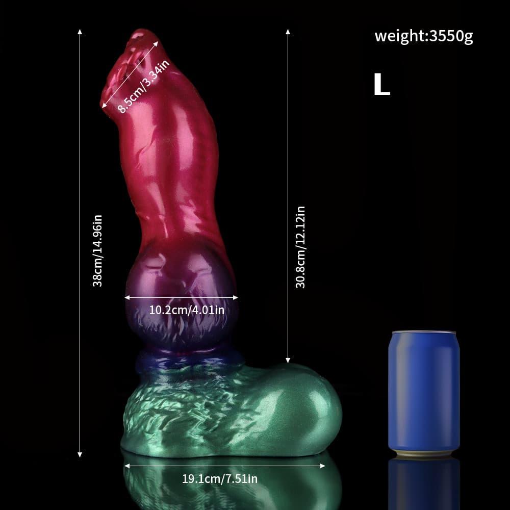 KnotDildo Nicos Gun Dog Gradient Purple Green Fantasy Knotted Dildo with realistic textures and measurements