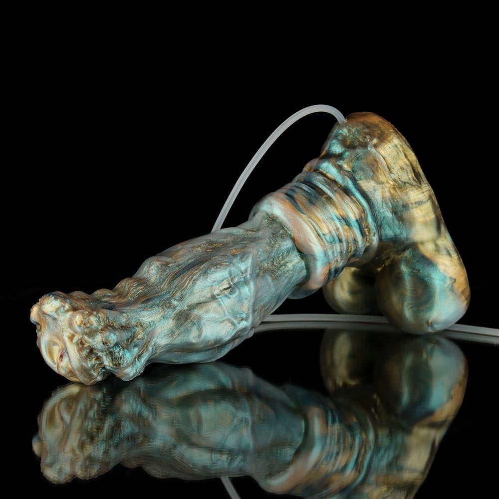 Luan Gradient Green Knot Ejaculating Dildo - Knot Dildo with detailed texture and realistic design