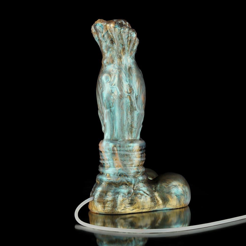 Luan Gradient Green Knot Ejaculating Dildo - Knot Dildo with textured surface and clear suction base