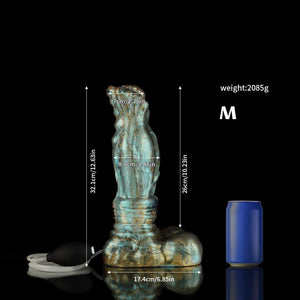 Luan Gradient Green Knot Ejaculating Dildo - Knot Dildo with detailed measurements and design features