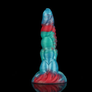 Space Bugs Gradient Blue Green Fantasy Knot Dildo with a textured design and vibrant colors