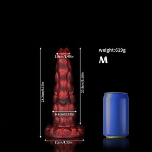 Sphinx Crimson Fantasy Knot Dildo for Ultimate Pleasure with detailed dimensions and weight displayed