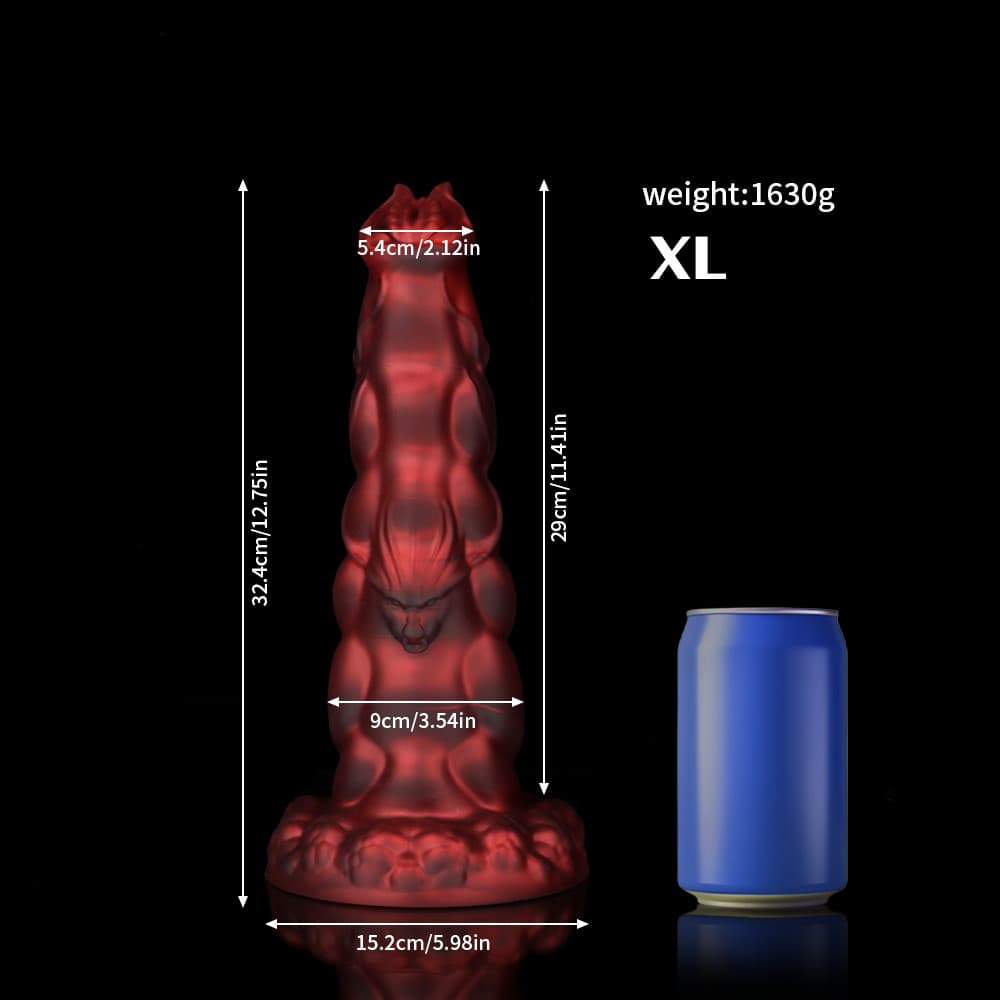 Sphinx Crimson Fantasy Knot Dildo for Ultimate Pleasure showcasing size and design details