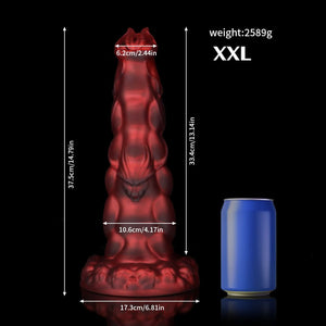 Sphinx Crimson Fantasy Knot Dildo for Ultimate Pleasure with detailed dimensions for enhanced experience